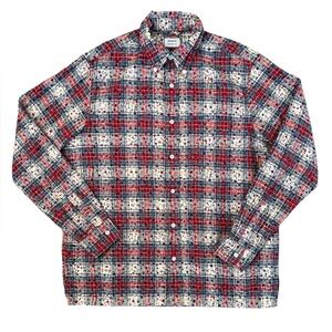 Aspesi Men’s Floral Red / White Check Drops Flannel Button Down Shirt Size M EUC